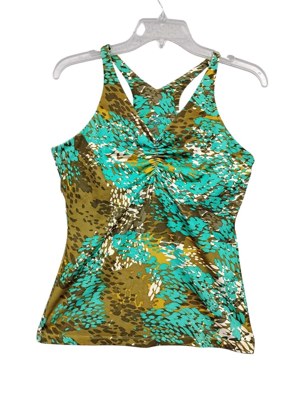 Prana Sporty Tank Top Size Medium Floral Print in Green Tones Shelf Bra